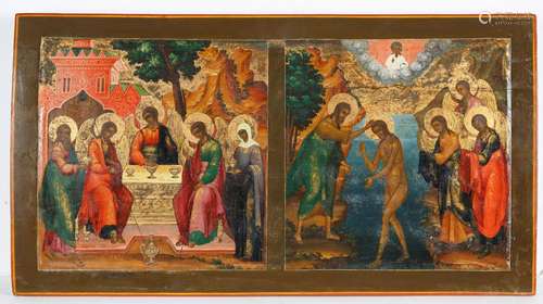 RUSSIAN DIPTYCH ICON, ATTRIBUTED TO PALEKH SCHOOL, 18-19TH C...