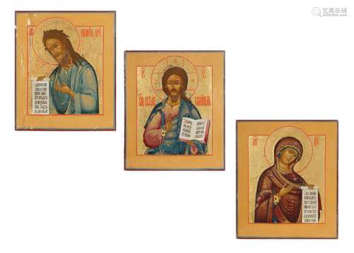 THREE PANEL RUSSIAN ICON OF DEESIS, ATTRIBUTED TO MOSCOW SCH...