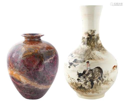 PAIR OF VASES: YONGZHENG-STYLE CHINESE PORCELAIN VASE AND ST...