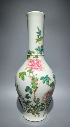 Pastel flower and bird olive vase