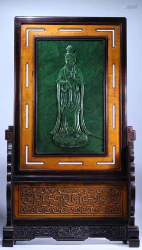 Hetian Jade and Jasper Avalokitesvara Large Interstitial Scr...