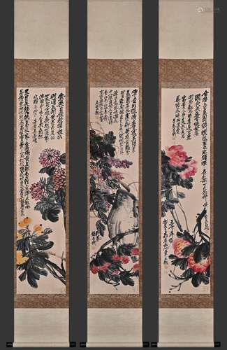 Wu ChangshuoThree pictures of flowersVertical axis original ...