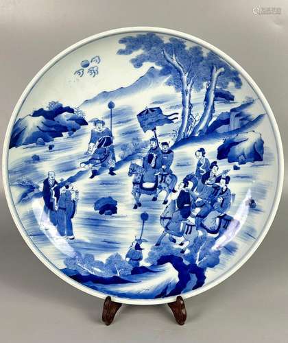 Appreciation Plate of Figures in Blue and White Paintings Re...