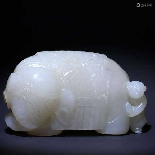 Hetian Jade Boy Washing Elephant Ornament