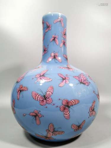 Azure Glaze Pastel Painting Butterfly Celestial Ball Vase