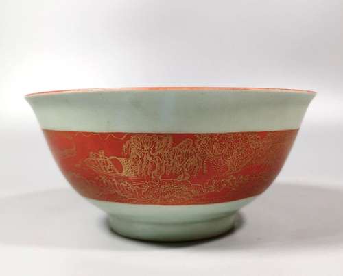 Alum red landscape bowl