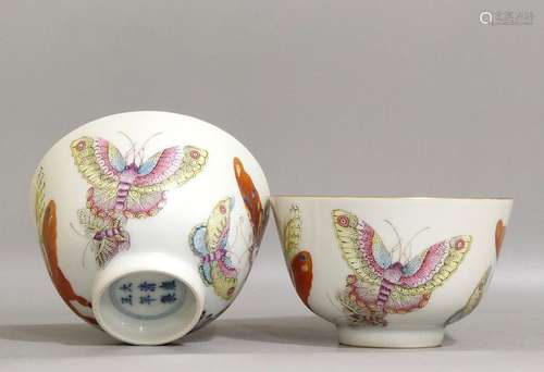 Pair of pastel butterfly cups