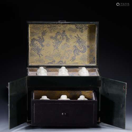 Hetian jade jasper box set of white jade seals