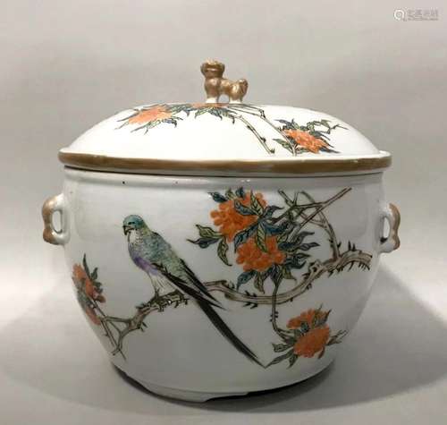 Late Qing Dynasty Pastel Flower and Bird Hot Pot