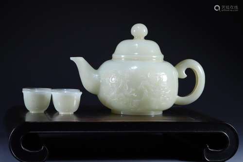 Hetian jade teapot set