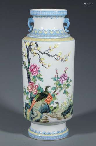 Enamel flower and bird double-ear stick bottle