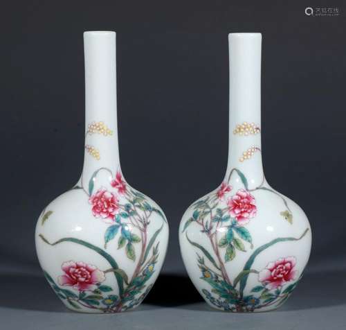 Enamel Peony Flower Poetry Gall Vase