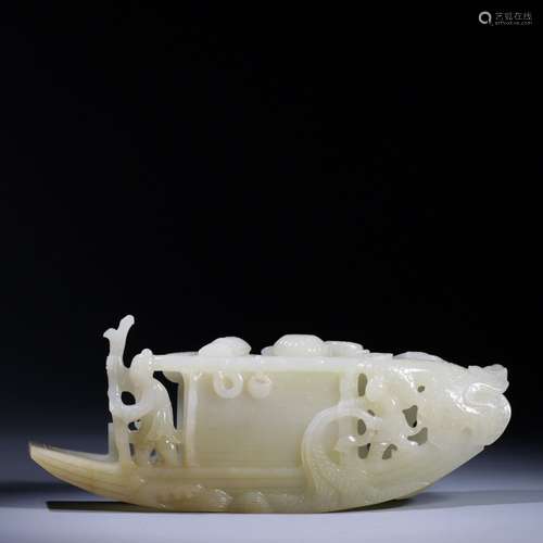 hetian jade boat decoration