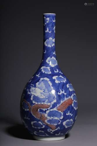 Blue and white ice plum glaze red dragon pattern bile bottle