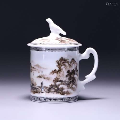 Pastel Ink Color Pine Eagle Tea Cup