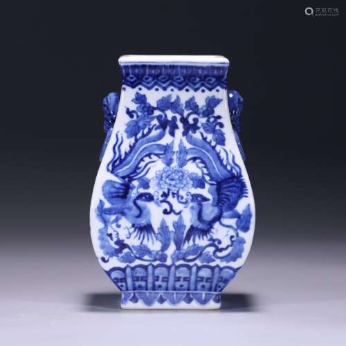 Blue and white double phoenix pattern double ears square sta...