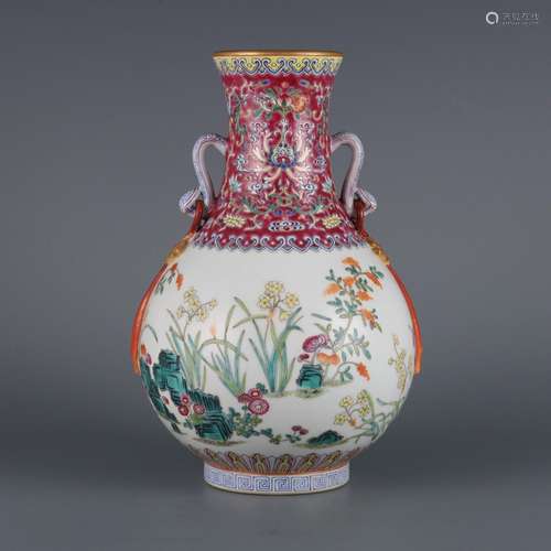 Ruyi Ear Zun Vase with Carmine Pastel Zhilan Yushu Pattern