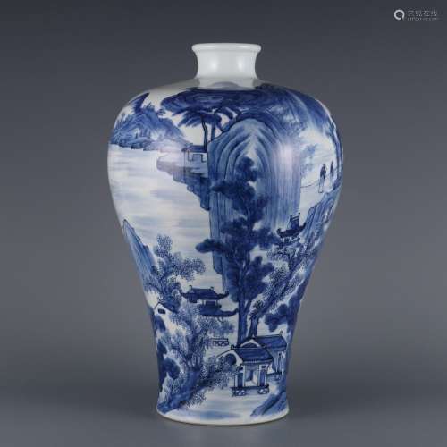 Blue and white landscape plum vase