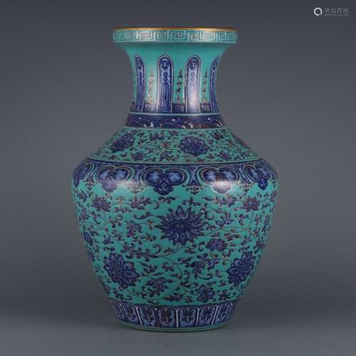 Blue and white gold-painted vase with lotus patterns