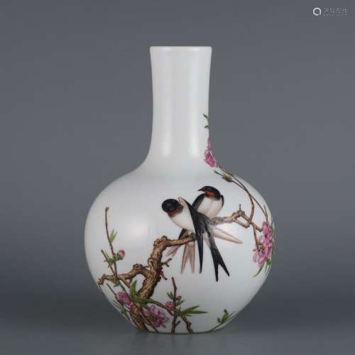 Enamel colorful flower and bird pattern celestial ball vase