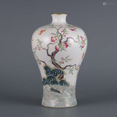 Pastel plum vase with multi-fu and longevity patterns