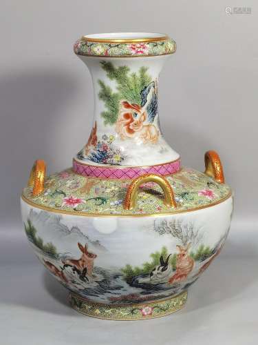 Pastel Jade Rabbit Chengxiang Four-Ear Garlic Vase