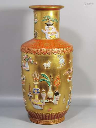 Jindi powder enamel embossed bogu pattern mallet bottle