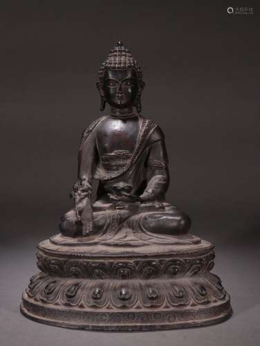Bronze-bodied pharmacist Buddha seated statue