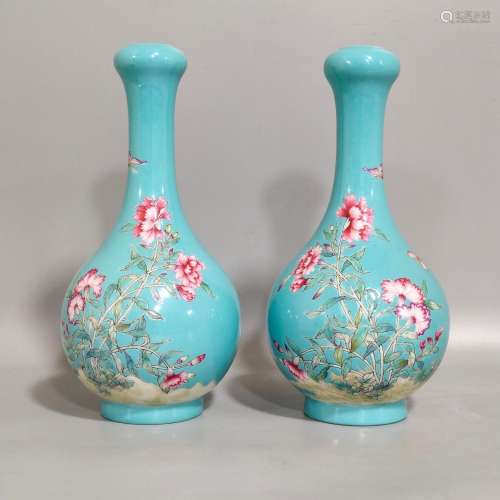 Pair of Turquoise Flower Garlic Bottles