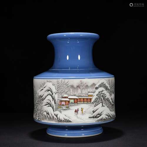 Famous blue glaze vase with snow figure pattern