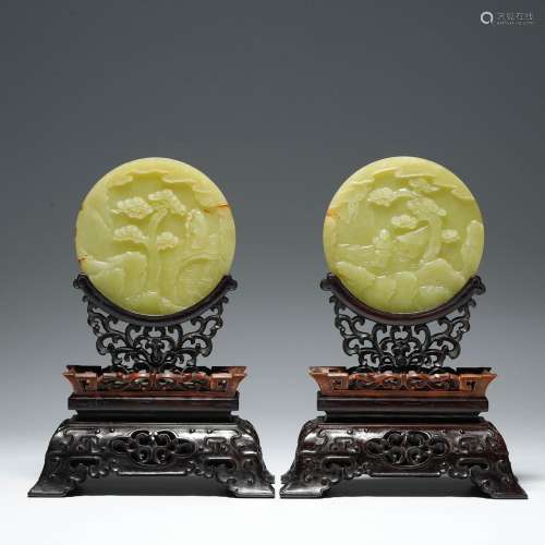 A Pair of Hetian Topaz Character Poetry and Prose Insertion ...