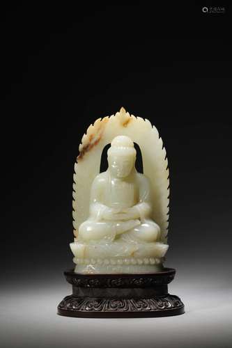 A QING WHITE JADE BUDDA FIGURE