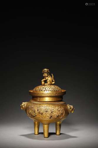 A QING GILT BRONZE CENSER