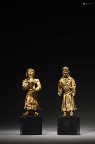 A PAIR OF GILT BRONZE BUDDA FIGURES