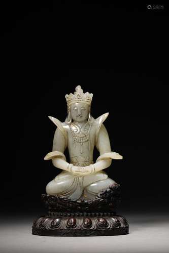 A QING WHITE JADE BUDDA FIGURE