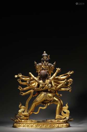 A QINGLONG GILT BRONZE BUDDA FIGURE