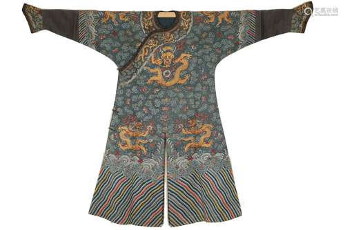 A QING DYNASTY BLUE GAUZE DRAGON ROBE