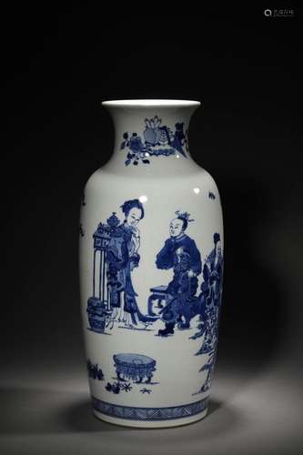 A QING KANGXI PERIOD BLUE AND WHITE FIGURAL VASE