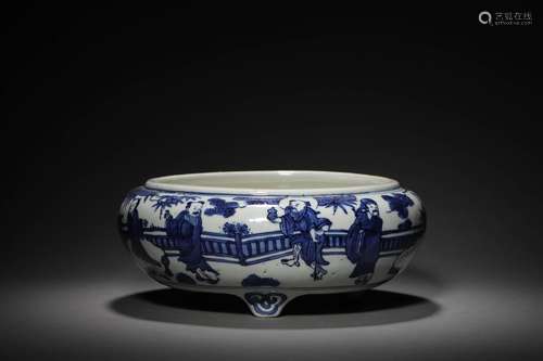 A MING BLUE AND WHITE FIGURAL CENSER