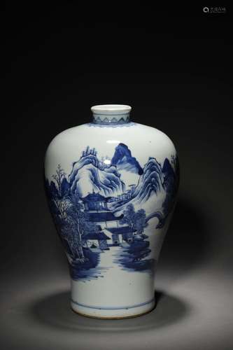 A QING KANGXI PERIOD BLUE AND WHITE VASE,MEI