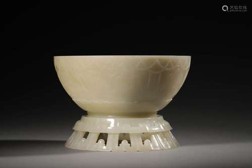 A QING WHITE JADE FIGURAL BOWL