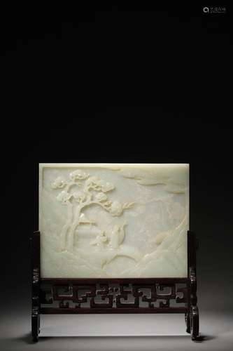 A QING WHITE JADE TABLE SCREEN