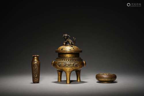 A SET OF THREE BRONZE GILT CENSER