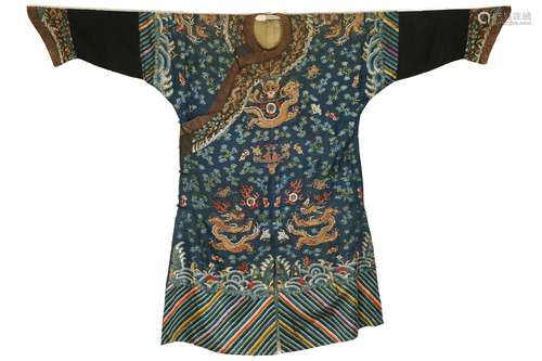 A QING DYNASTY BLUE DRAGON ROBE