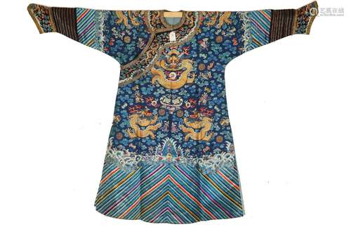 A QING DYNASTY BLUE DRAGON ROBE