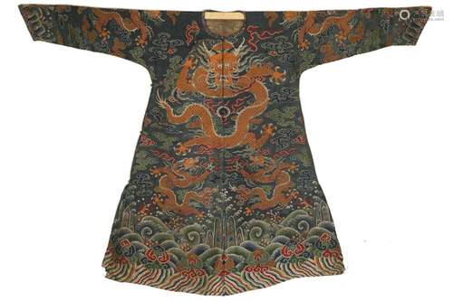 A QING DYNASTY BLUE DRAGON ROBE