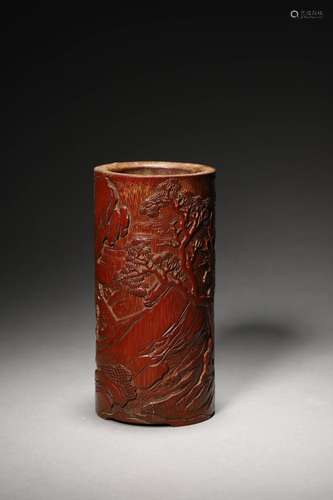 A QING BABOO FIGURE BRUSH POT