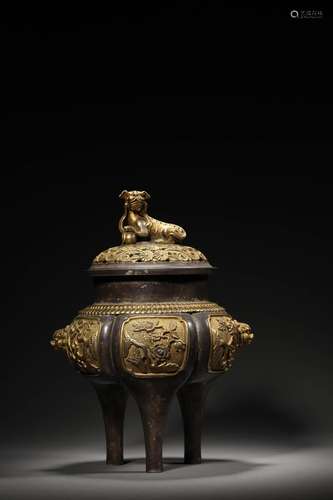 A QING QIANLONG BRONZE SILVER CENSER