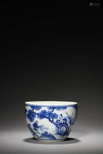 A QING KANGXI PERIOD BLUE AND WHITE FIGURAL BASIN