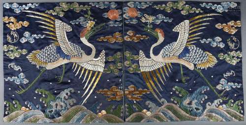 A PAIR OF QING CRANE BADGE